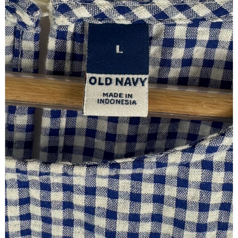 Old Navy Gingham‎ Puff Sleeve Tiered Midi Dress Women Size L Blue White - Picture 3 of 10